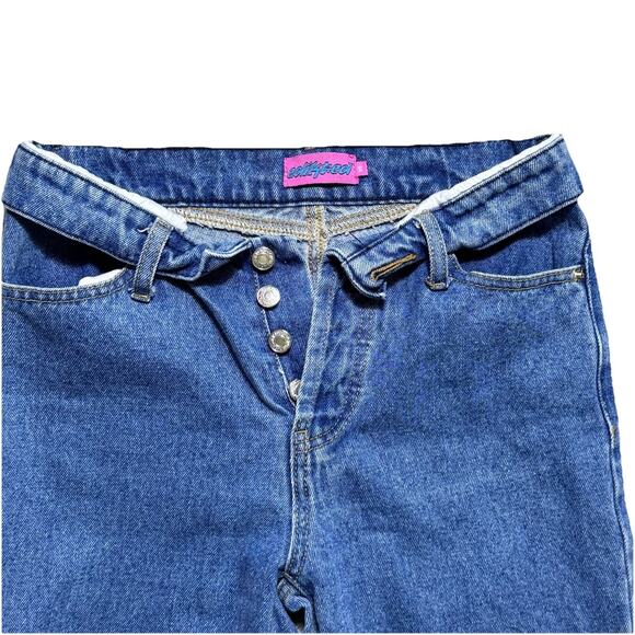 Edikted Foldover Waist Button Fly Denim Jeans Distressed XS Juniors - Picture 2 of 7